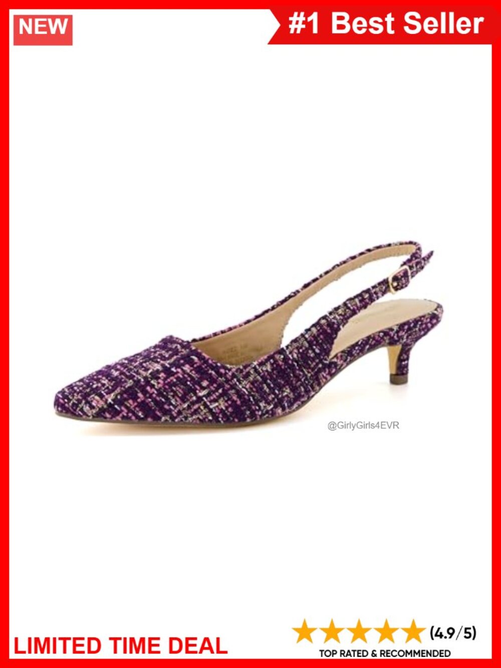 Women's Kitten Heel Slingback Dress Shoes Memory Foam Pointed Toe Pumps